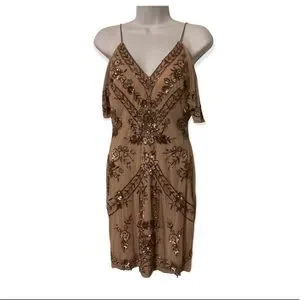 aidan mattox rose gold dress Elegant High Slit Off the Shoulder Sparkly Gold Sequins Prom Evening P –  Siaoryne